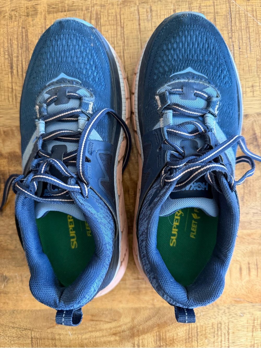 Hoka One One Navy Blue Athletic Running Shoes with Green Insoles